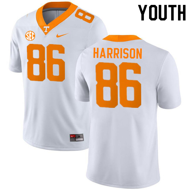 Youth #86 Cole Harrison Tennessee Volunteers College Football Jerseys Stitched-White